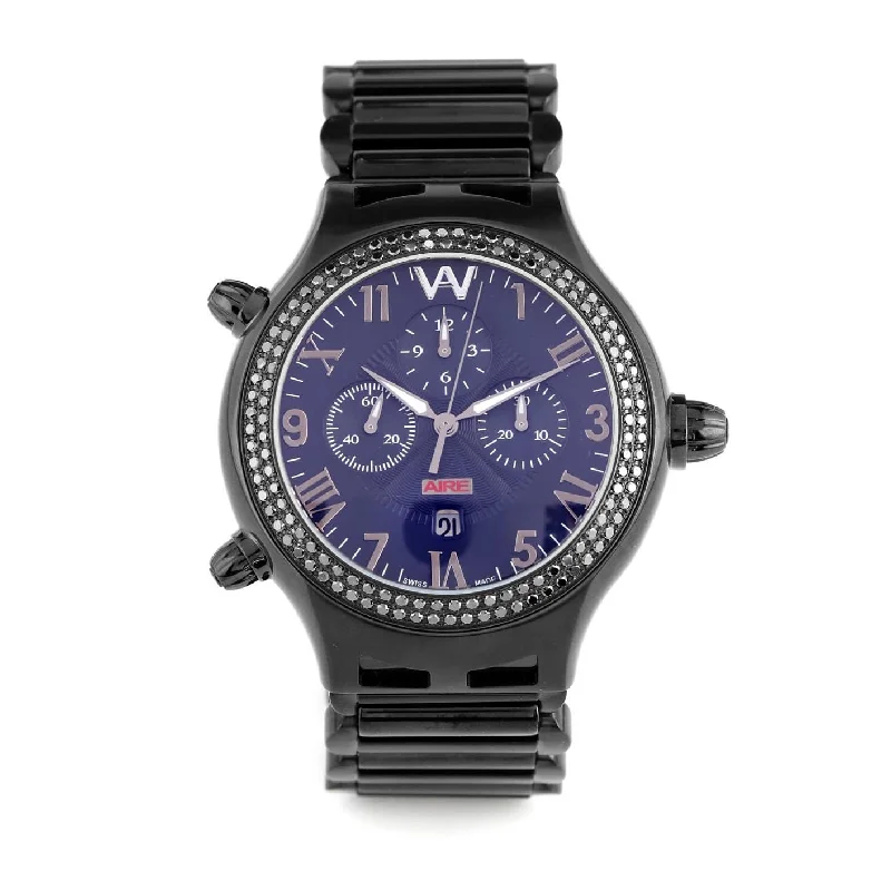 Watch - Aire Parlay Ambidextrous Swiss Made Over-Sized Chronograph Black Diamond Watch For Men