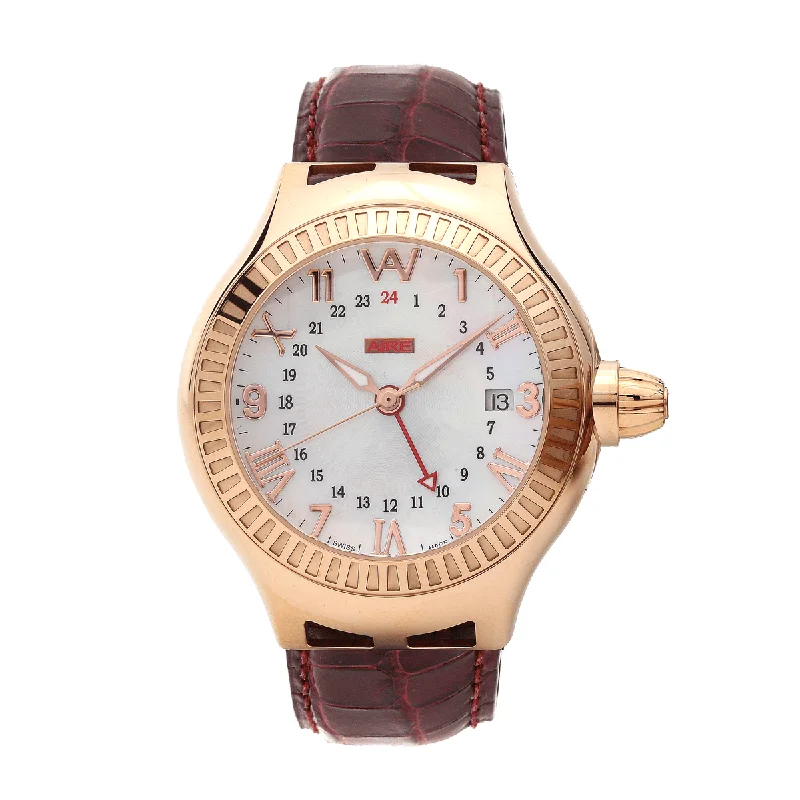 Watch - Aire Parlay Swiss Made 18-Karat Solid Gold Automatic GMT Watch For Men And Women - RED GOLD®