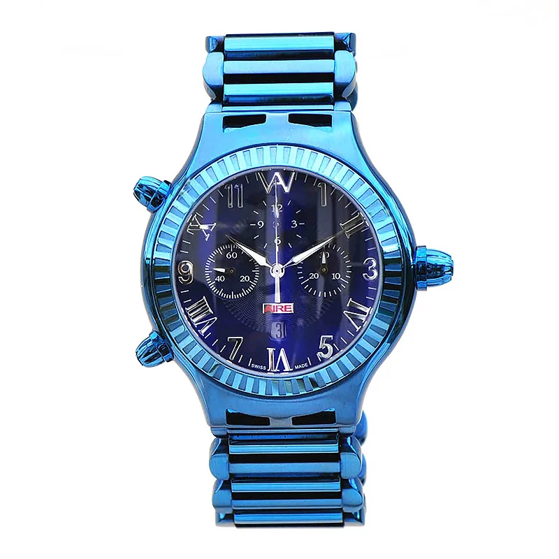 Watch - Aire Parlay Ambidextrous Swiss Made Chronograph Over-Sized Blue Watch For Men