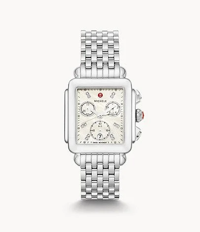 Michele Ladies' Deco Stainless Diamond Dial Watch 18MM