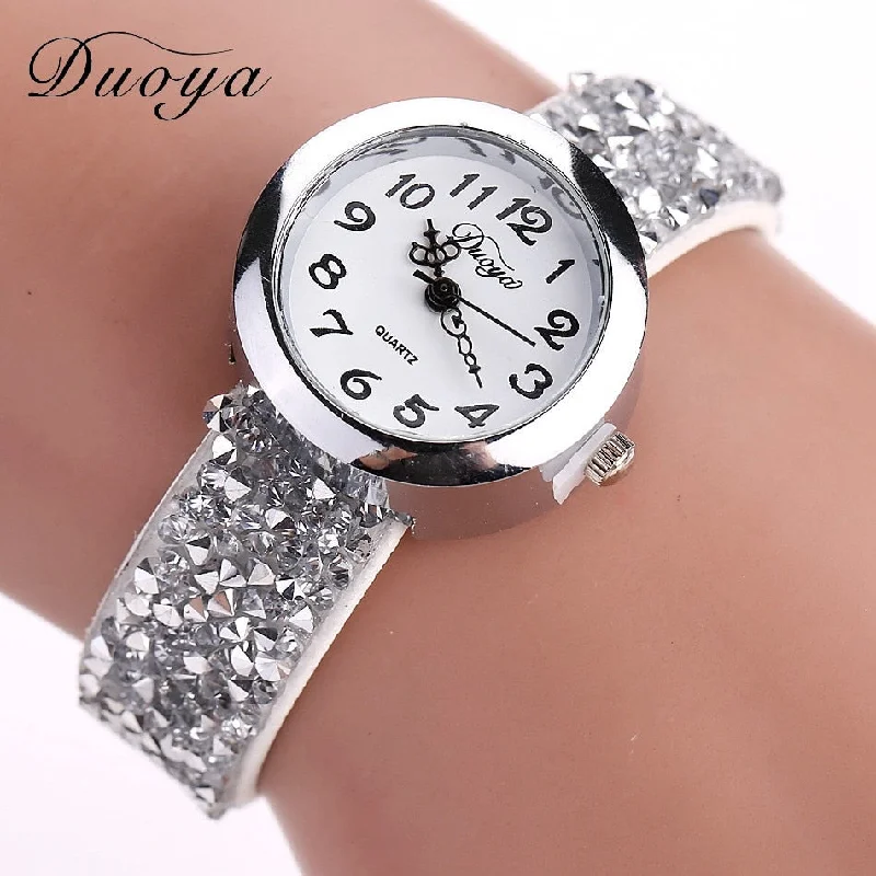 Duoya Brand Watches Women Luxury Crystal Women Ladies Bracelet Quartz Wristwatch Rhinestone Clock Ladies Dress Gift Watches #b