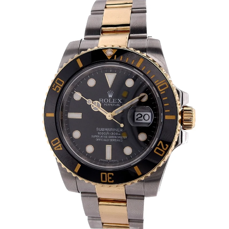 Estate Gents Rolex 18k Yellow Gold and Stainless Steel Submariner Black Dial 116613