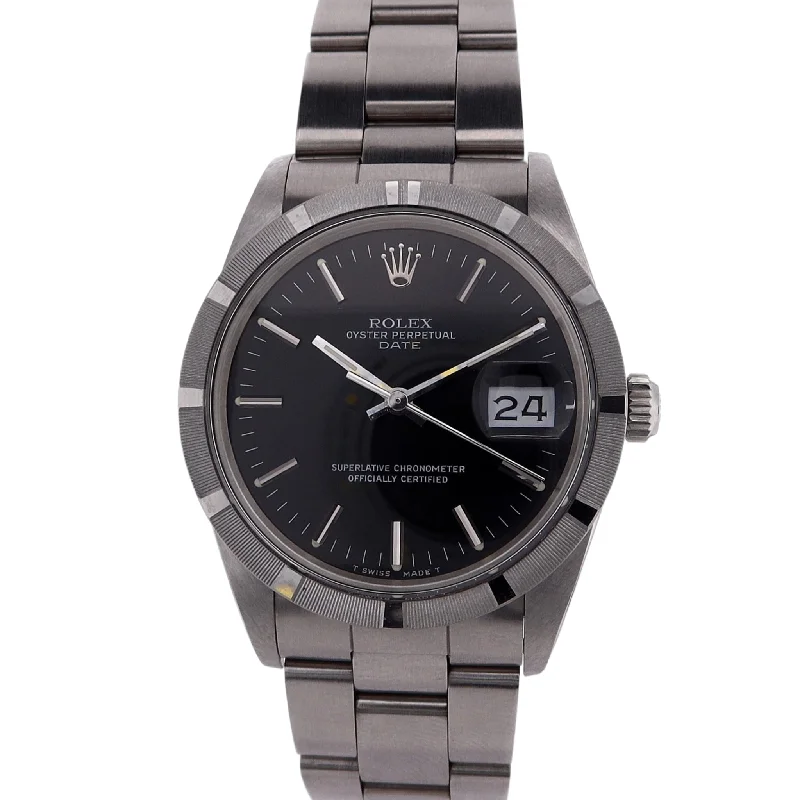 Estate Gents Rolex Stainless Steel Oyster Perpetual Datejust with Black Stick Dial C.1988 - 15010