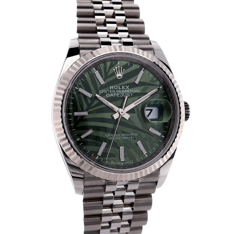 Estate Rolex Oyster Perpetual Datejust with Green Fern Dial In Stainless Steel 126234