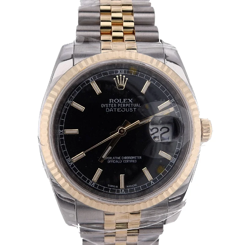 Estate Rolex Two-Tone Gents 36mm OP DJ Black Dial 116233 With Box & Card C.2015