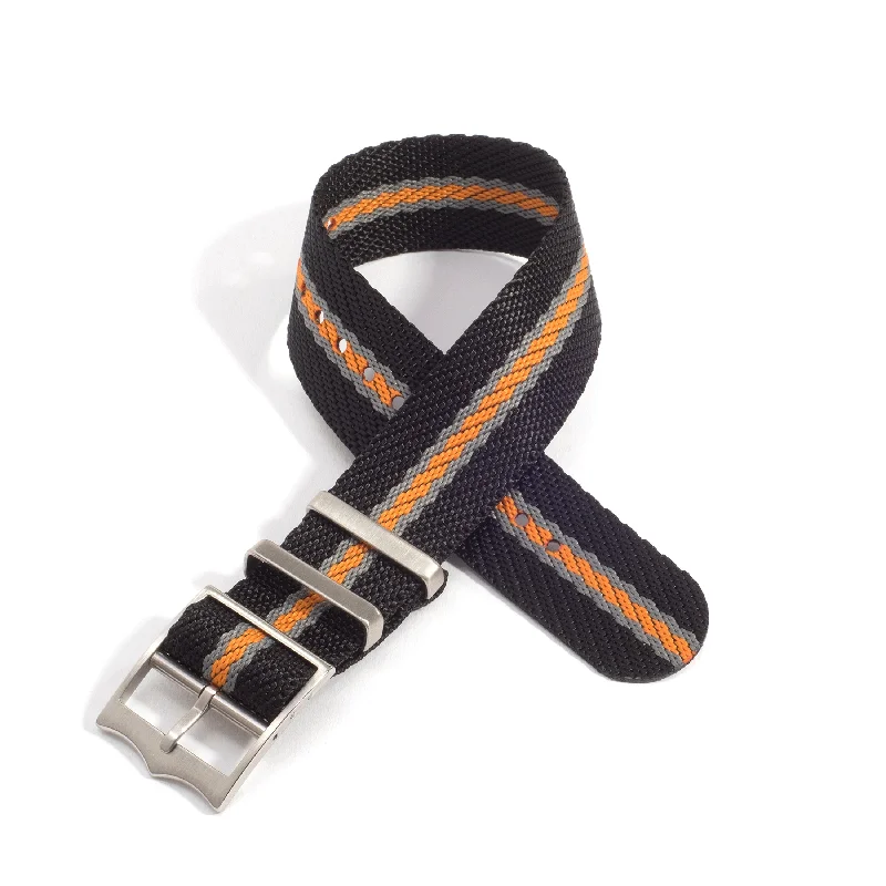 Everest Black, Gray, and Orange Single Pass Nylon Watch Band