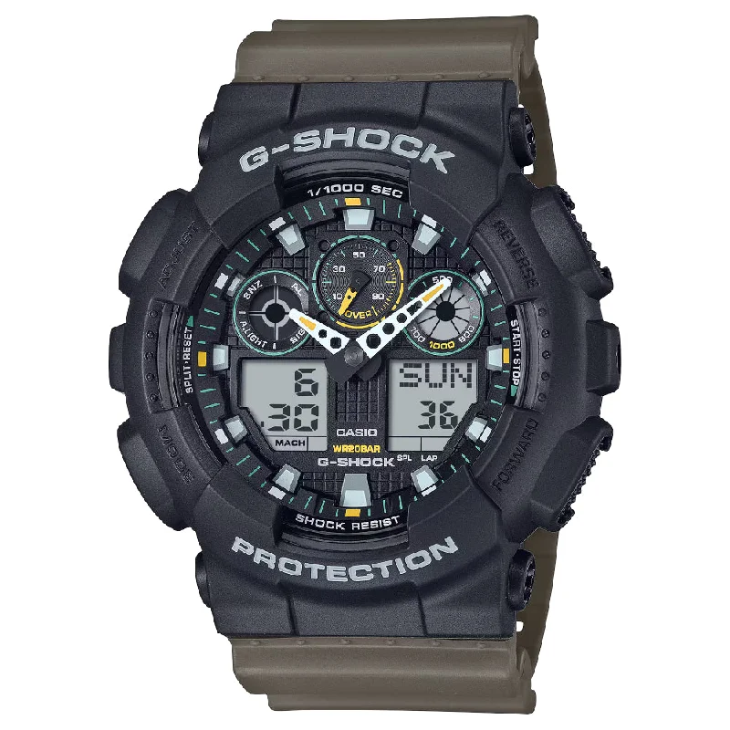 G-Shock Analog/Digital GA-100 Series Watch - Black Dial With Beige Resin Band