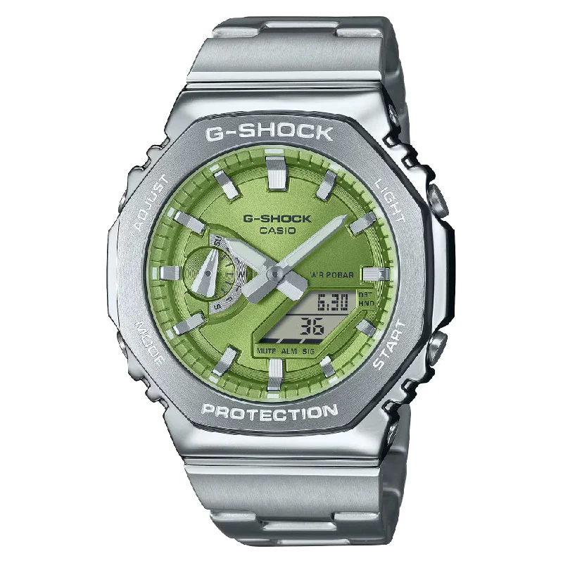 G-Shock G-Steel 2100 Series Silver Tone Watch - Green Dial