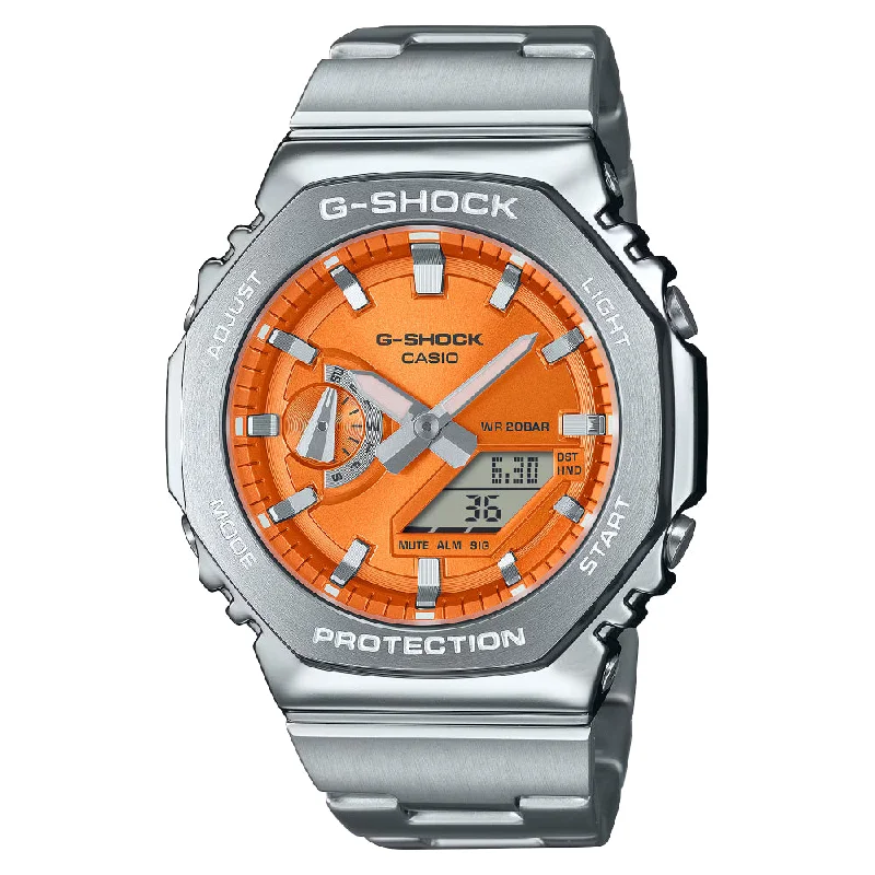 G-Shock G-Steel 2100 Series Silver Tone Watch - Orange Dial