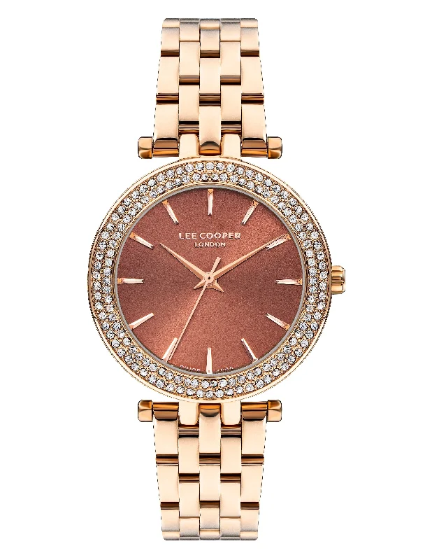 Lee Cooper Women's 34 MM Rose Gold Analog Brown Dial Watch – LC07864.440