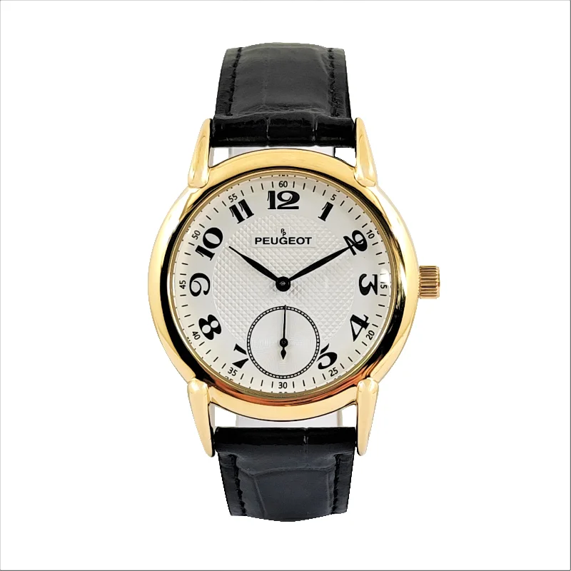 Men’s Vintage 38mm Round Gold Plated Watch with Black Leather Band