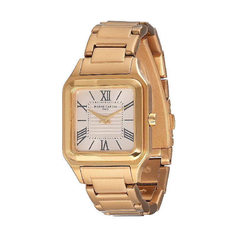 Ménilmontant Carré Women’s Square Watch - Gold Case, White Mother of Pearl Dial with Gold Metal Strap