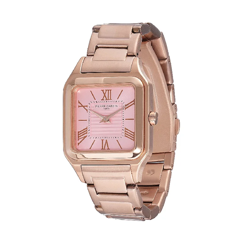 Ménilmontant Carré Women’s Square Watch - Rose Gold Case, Pale Pink Dial with Rose Gold Metal Strap