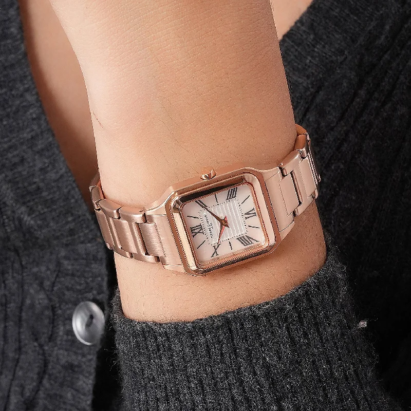 Ménilmontant Carré Women’s Square Watch - Rose Gold Case, White Mother of Pearl Dial with Rose Gold Metal Strap