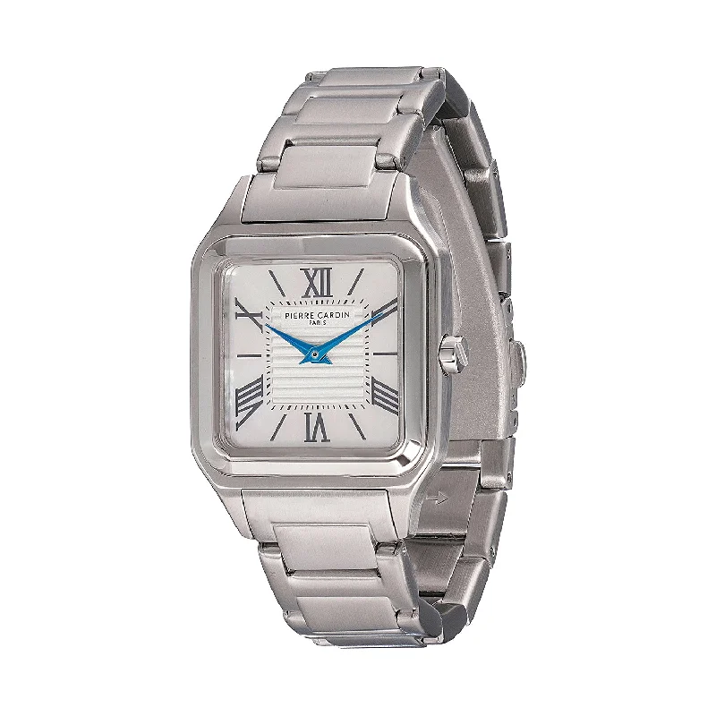 Ménilmontant Carré Women’s Square Watch - Silver Case, White Mother of Pearl Dial with Silver Metal Strap