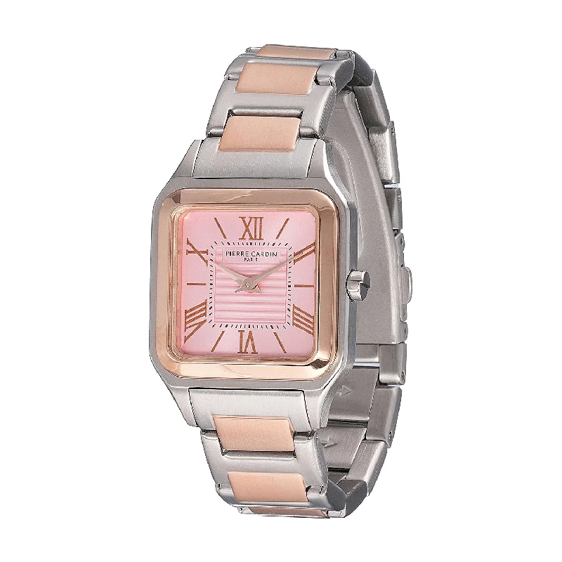 Ménilmontant Carré Women’s Square Watch - Two-Tone Rose Gold & Silver Case, Pale Pink Dial with Two-Tone Metal Strap