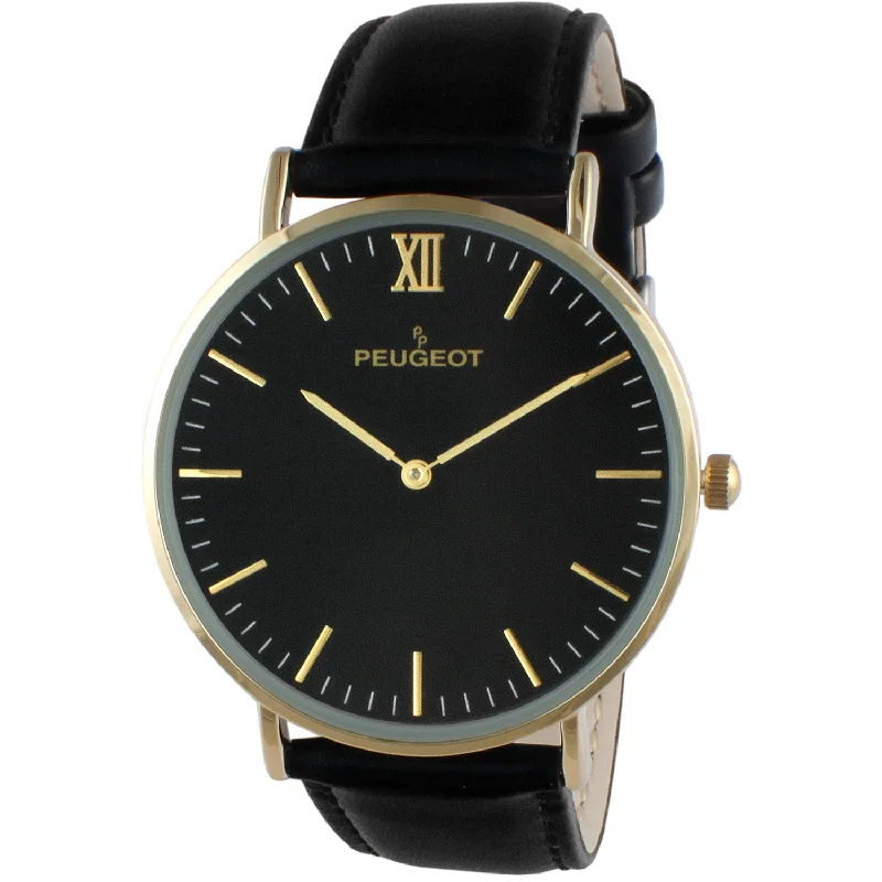 Men's 40mm Black Dial Super Slim Leather Strap Watch