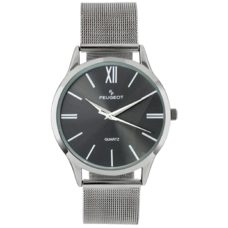 Men's 40mm Grey Dial Slim Case Stainless Steel Mesh Watch