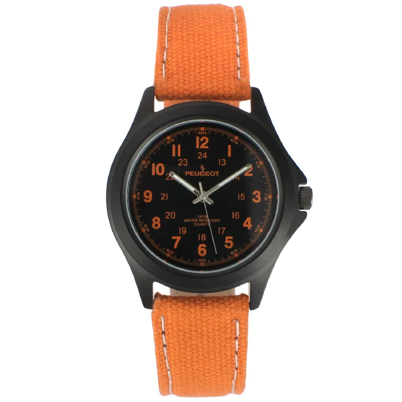 Men's 40mm Military Dial Sport Orange Canvas Strap Watch