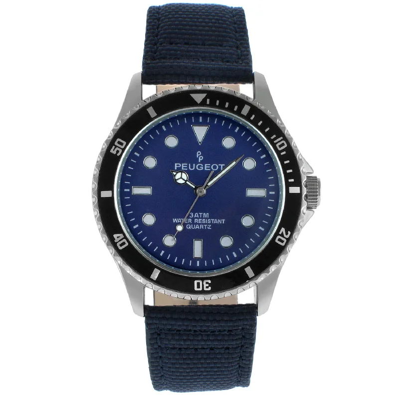 Men's 42mm Sport Bezel Watch with Blue Dial and Canvas Strap