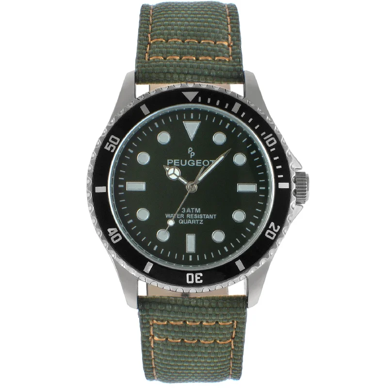 Men's 42mm Sport Bezel Watch with Khaki Green Dial and Canvas Strap