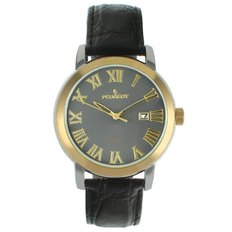 Mens 40mm Dress Watch with Roman Numerals and Black Strap