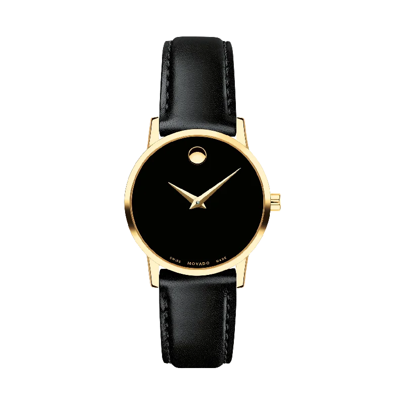 Movado Women's Museum Classic Gold Tone Black Leather 0607275