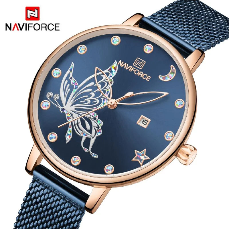 NAVIFORCE Luxury Brand Watch Women Fashion Dress Quartz Ladies Mesh Stainless Steel 3ATM Waterproof Casual Watches for Girl 2020