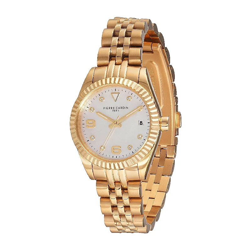 Opéra Timbre Women’s Watch - Gold Case, White Mother of Pearl Dial with Crystal Indexes and Gold Jubilee Strap