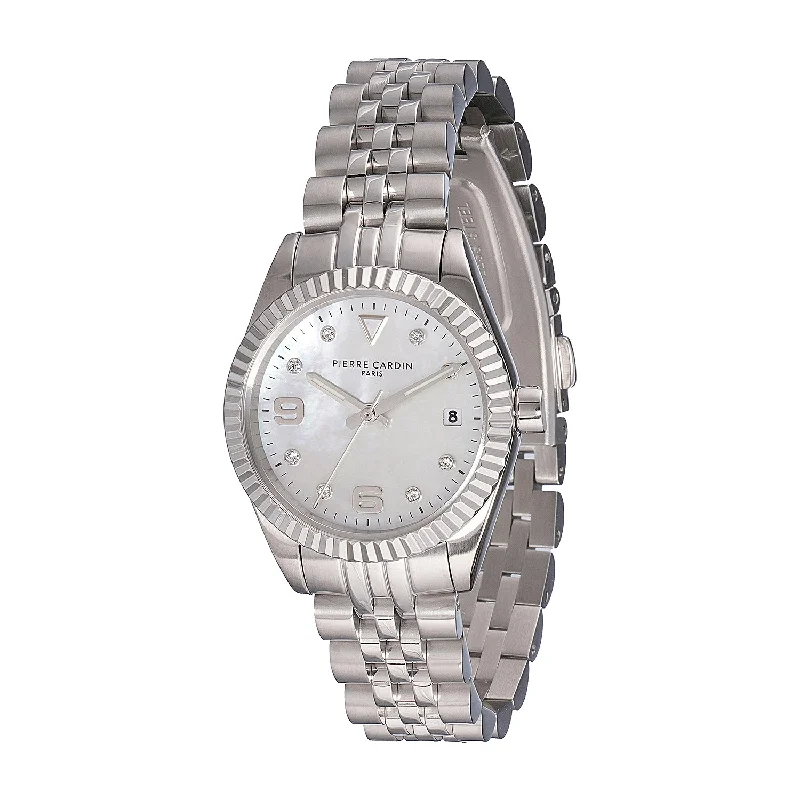 Opéra Timbre Women’s Watch - Silver Case, White Mother of Pearl Dial with Crystal Indexes and Silver Jubilee Strap