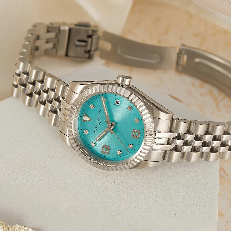 Opéra Timbre Women’s Watch - Stainless Steel Case, Tiffany Blue Dial with Crystal Indexes and Stainless Steel Jubilee Strap