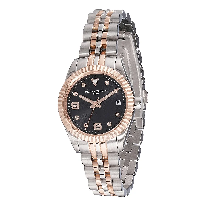 Opéra Timbre Women’s Watch - Two-Tone Rose Gold & Silver Case, Black Dial with Crystal Indexes and Two-Tone Jubilee Strap