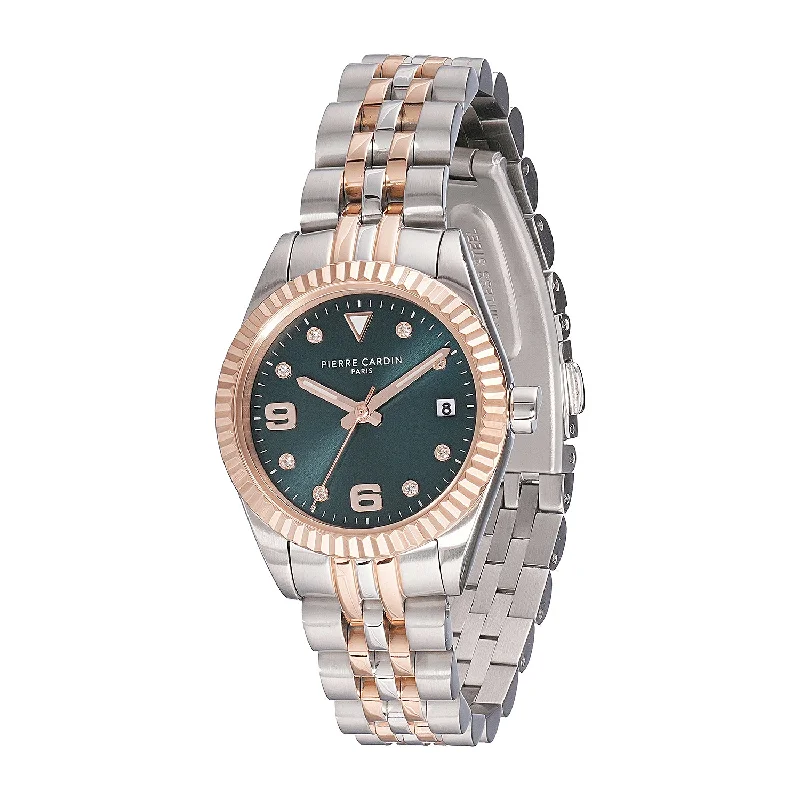 Opéra Timbre Women’s Watch - Two-Tone Rose Gold & Silver Case, Dark Green Dial with Crystal Indexes and Two-Tone Jubilee Strap