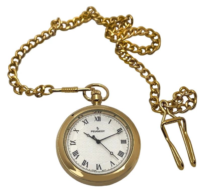 Peugeot Men's 14Kt Gold Plated Vintage Pocket Watch with Chain