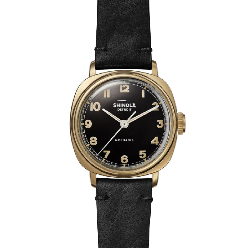 Shinola The Mechanic Manual Wind Watch - Black Dial and Leather Strap