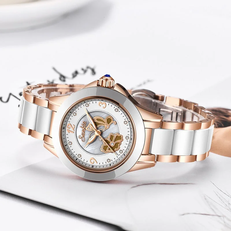 SUNKTA Luxury Crystal Watch Women Waterproof Rose Gold Steel Strap Ladies Wrist Watches Top Brand Bracelet Clock Relogio Feminin