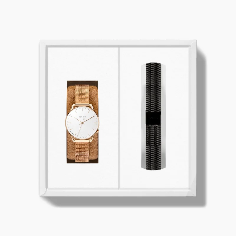 The Solar Curve Mini Bundle | White Dial - Rose Gold Case