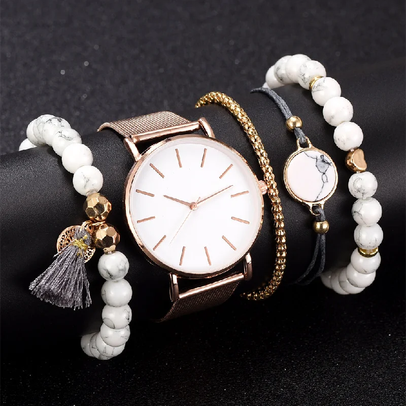 Women Watch 5 set Bracelet Japan Quartz Movement Simple Waterproof Rose Gold Stainless Steel Mesh Ladies watch relogio feminino