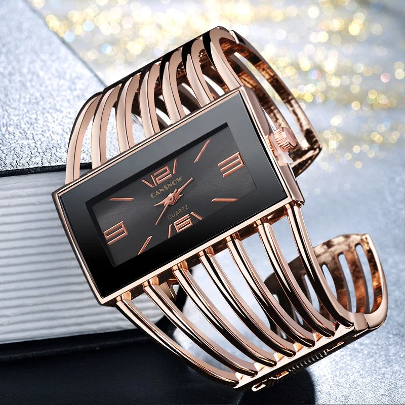 Women Watch Luxury Fashion Rose Gold Bangle Bracelet Relojes Womens Dress Watches Clock Rectangle Dial Female Girls Wristwatch